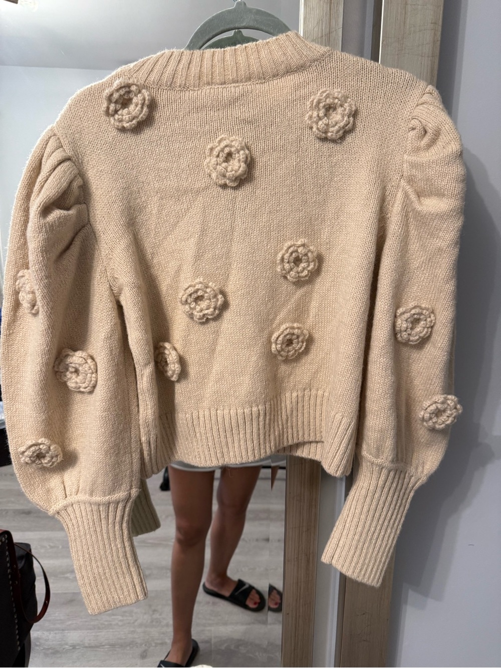 Farm Rio Sand Crochet 3d Flower Dropped Shoulder Knit Sweater - Picture 2 of 4